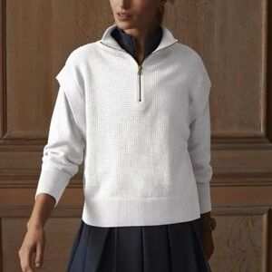 Varley Atwood Sweater Open Knit Tennis Preppy Quarter Zip White Small
